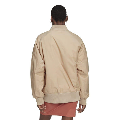 Beige - Side - Adidas Womens-Ladies Funnel Neck Short Bomber Jacket