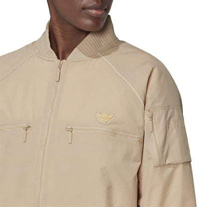 Beige - Lifestyle - Adidas Womens-Ladies Funnel Neck Short Bomber Jacket