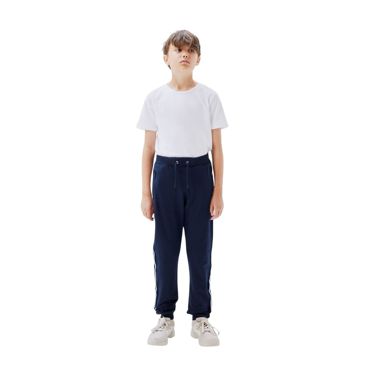 Blue - Side - Name It Childrens-Kids Side Stripe Regular Sweatpants