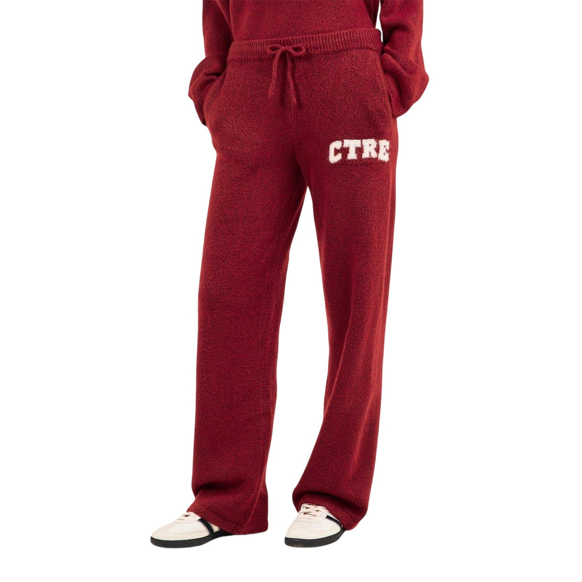 Burgundy - Side - Couture Womens-Ladies Fleece Wide Leg Sweatpants