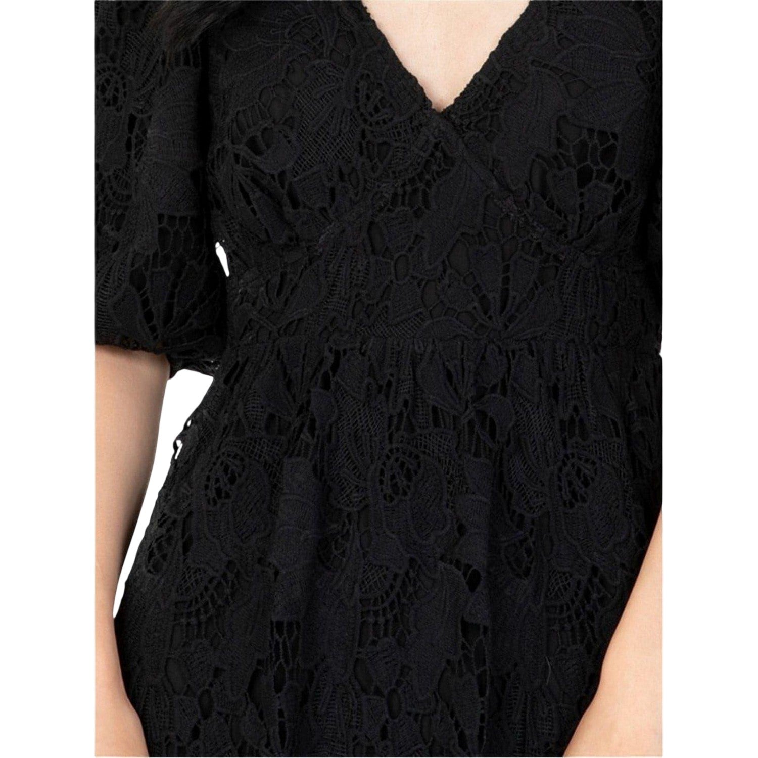 Black - Side - Maya Deluxe Womens-Ladies 3-4 Sleeve Midi Dress