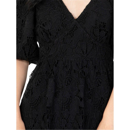 Black - Side - Maya Deluxe Womens-Ladies 3-4 Sleeve Midi Dress