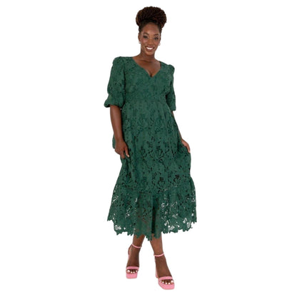 Emerald - Front - Maya Deluxe Womens-Ladies 3-4 Sleeve Midi Dress