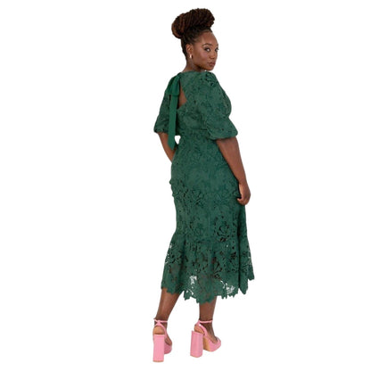 Emerald - Back - Maya Deluxe Womens-Ladies 3-4 Sleeve Midi Dress