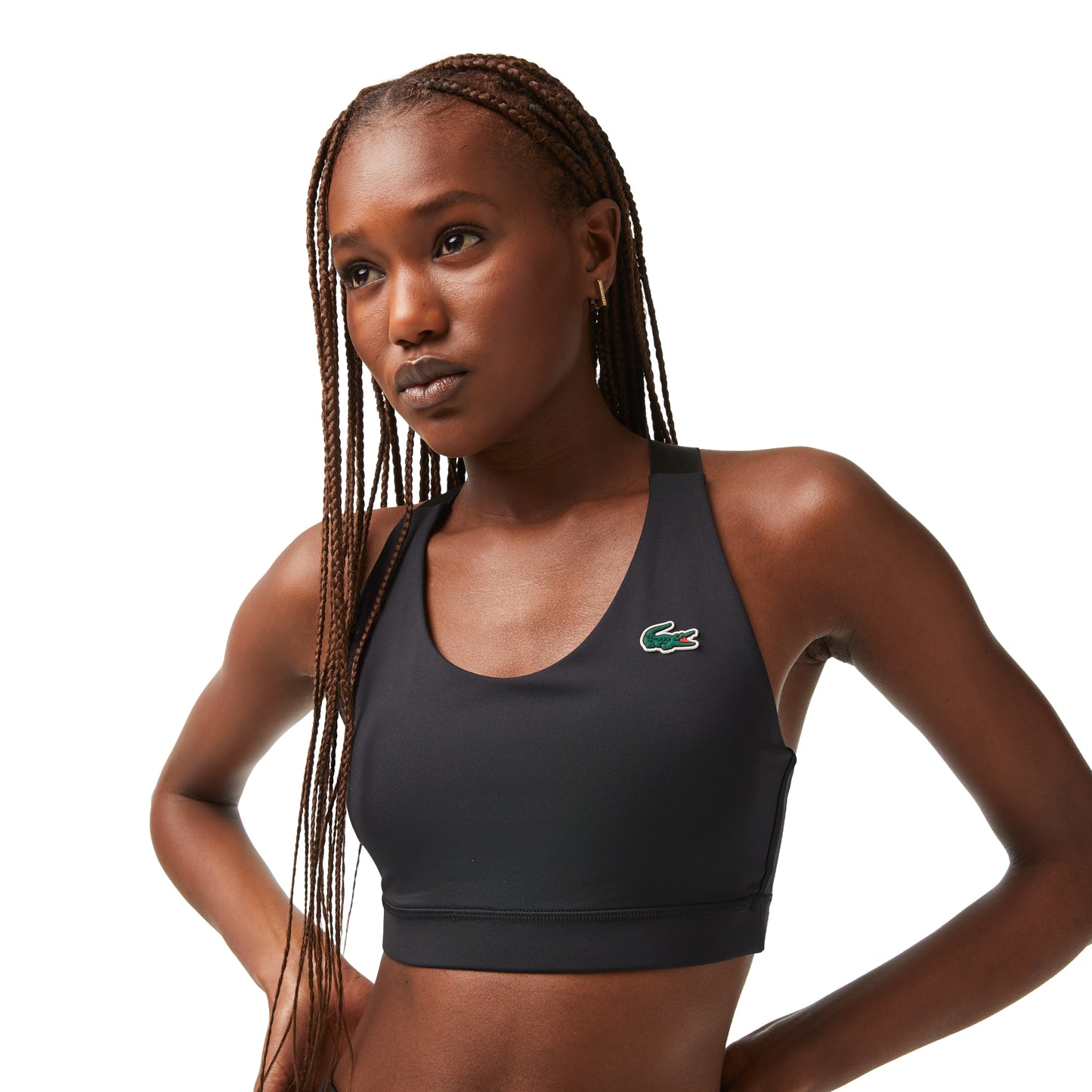 Black - Side - Lacoste Womens-Ladies Cross Strap Back Sports Bra