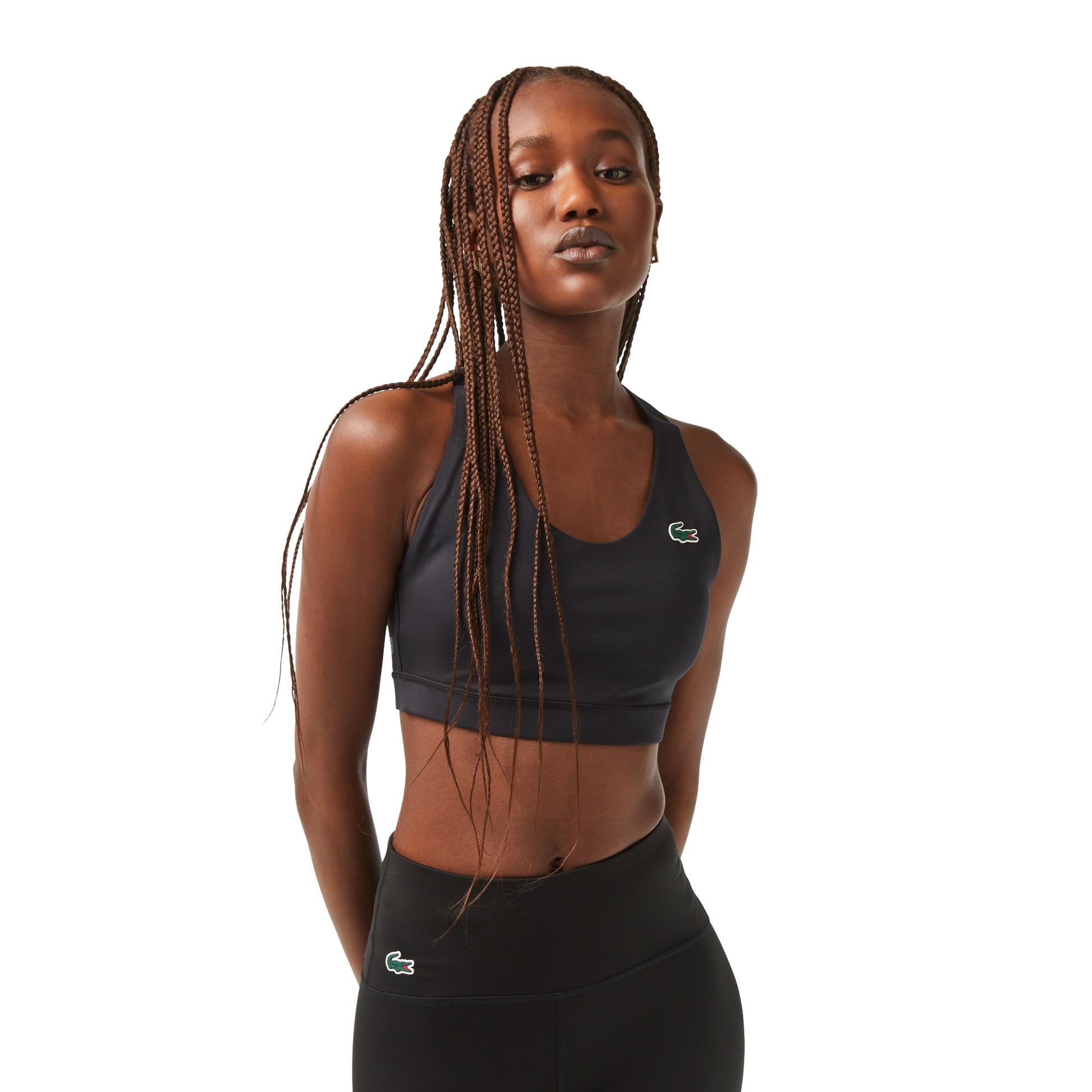 Black - Lifestyle - Lacoste Womens-Ladies Cross Strap Back Sports Bra