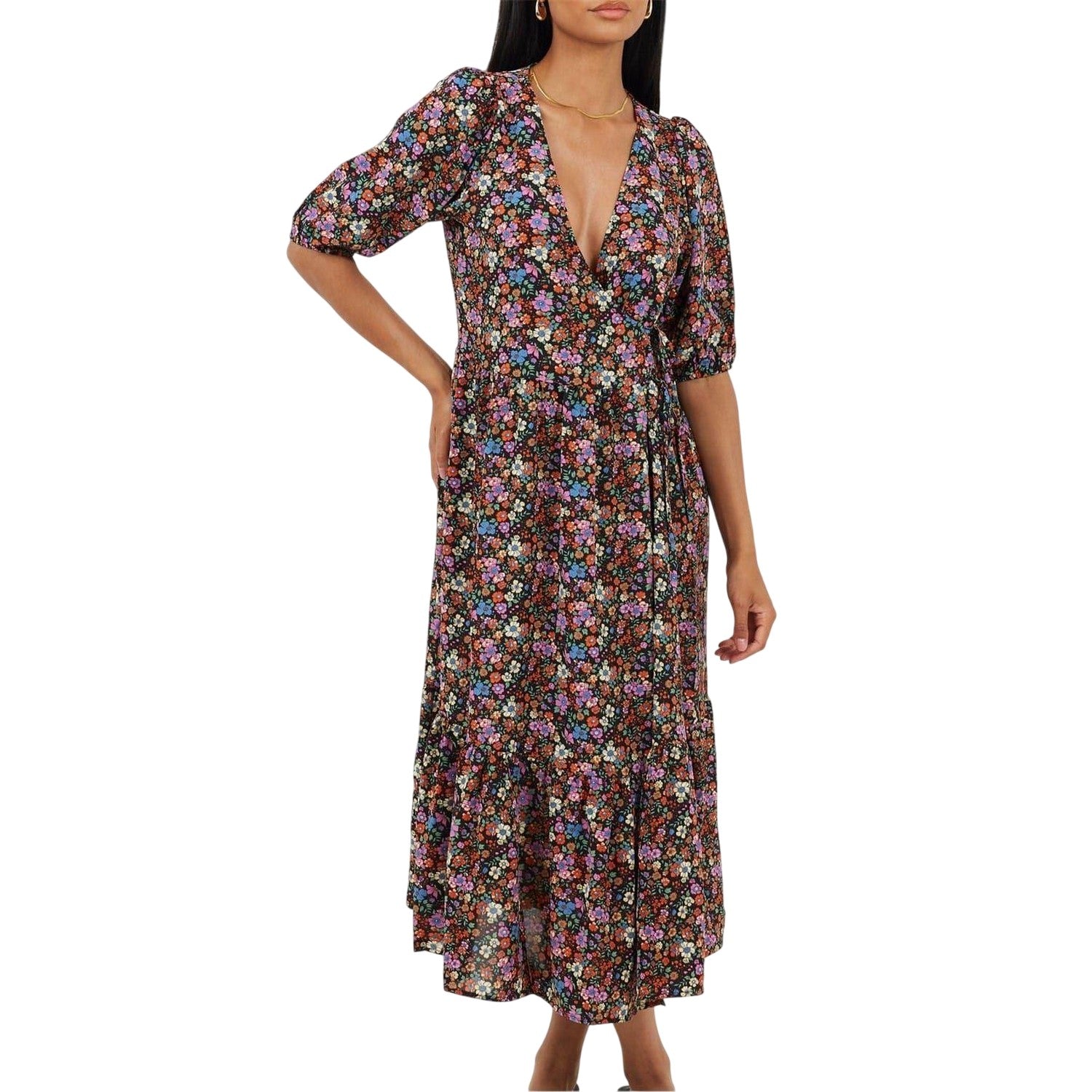 Black - Front - Brave Soul Womens-Ladies Regular Wrap Dress