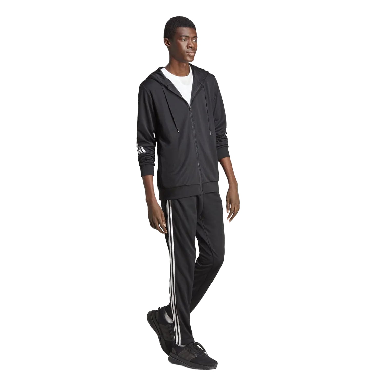 Black-White - Close up - Adidas Mens Sportswear Stripe Training Tracksuit