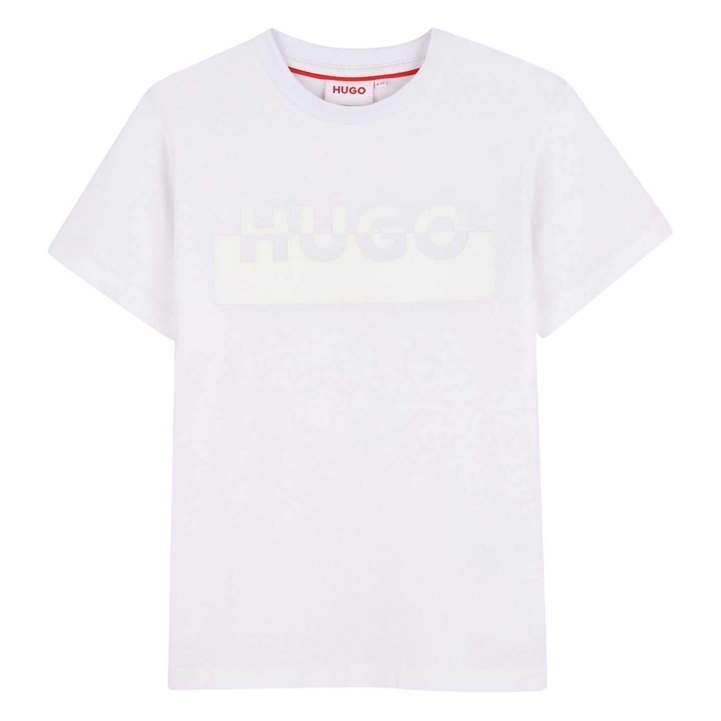 White - Front - Hugo Childrens-Kids Lettering Crew Neck Regular T-Shirt