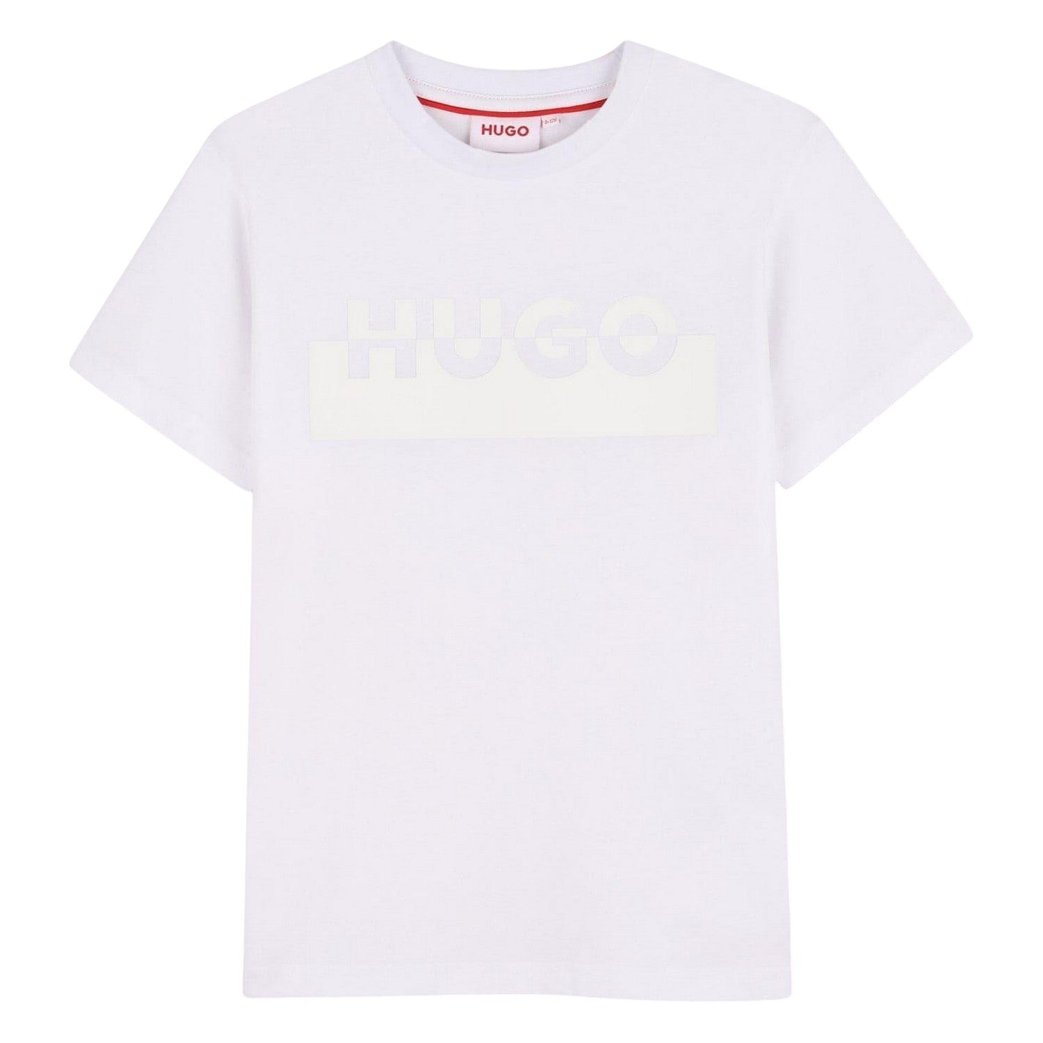 White - Front - Hugo Childrens-Kids Lettering Crew Neck Regular T-Shirt