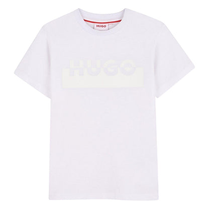 White - Front - Hugo Childrens-Kids Lettering Crew Neck Regular T-Shirt