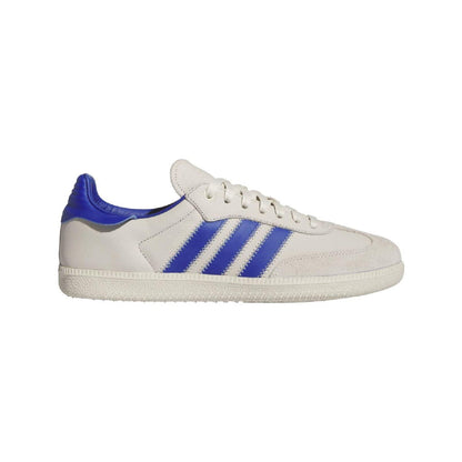 White-Blue - Front - Adidas Mens Humanrace Samba 3 Stripes Leather Trainers