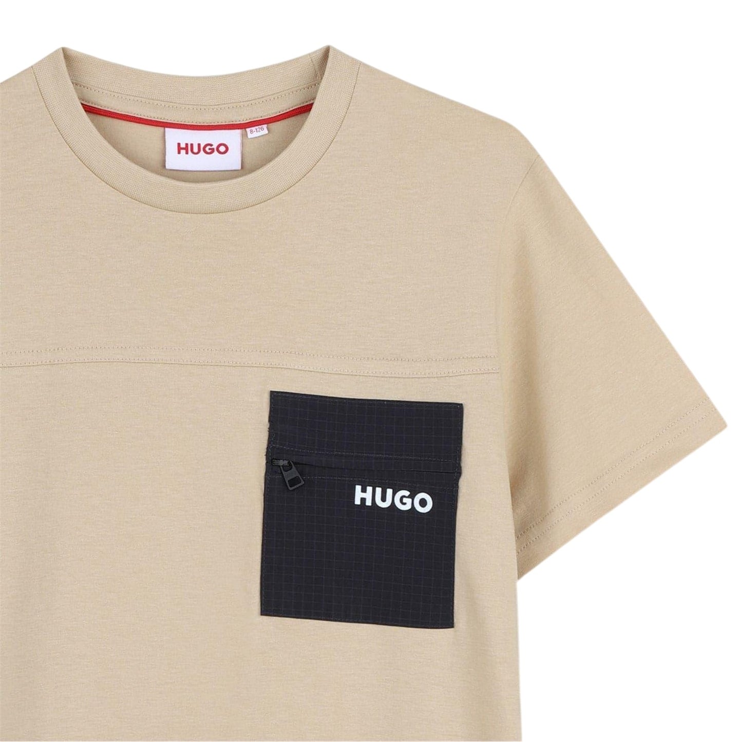 Stone - Side - Hugo Childrens-Kids Logo Zip Pocket T-Shirt