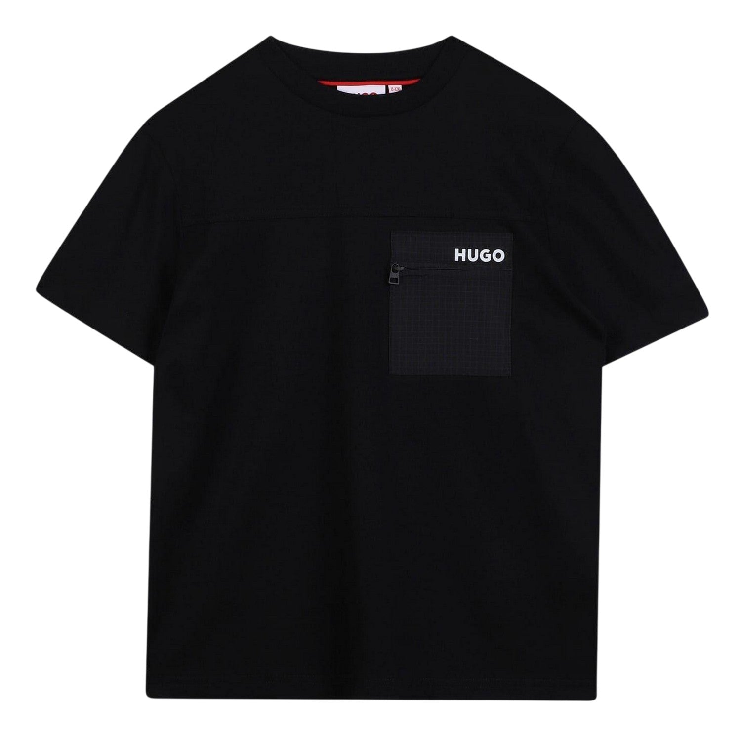 Black - Front - Hugo Childrens-Kids Logo Zip Pocket T-Shirt