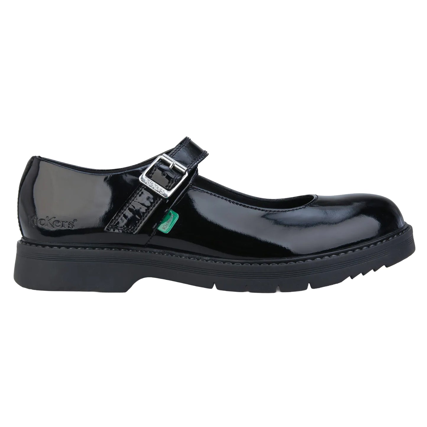 Black - Side - Kickers Womens-Ladies Finley Patent Shoes