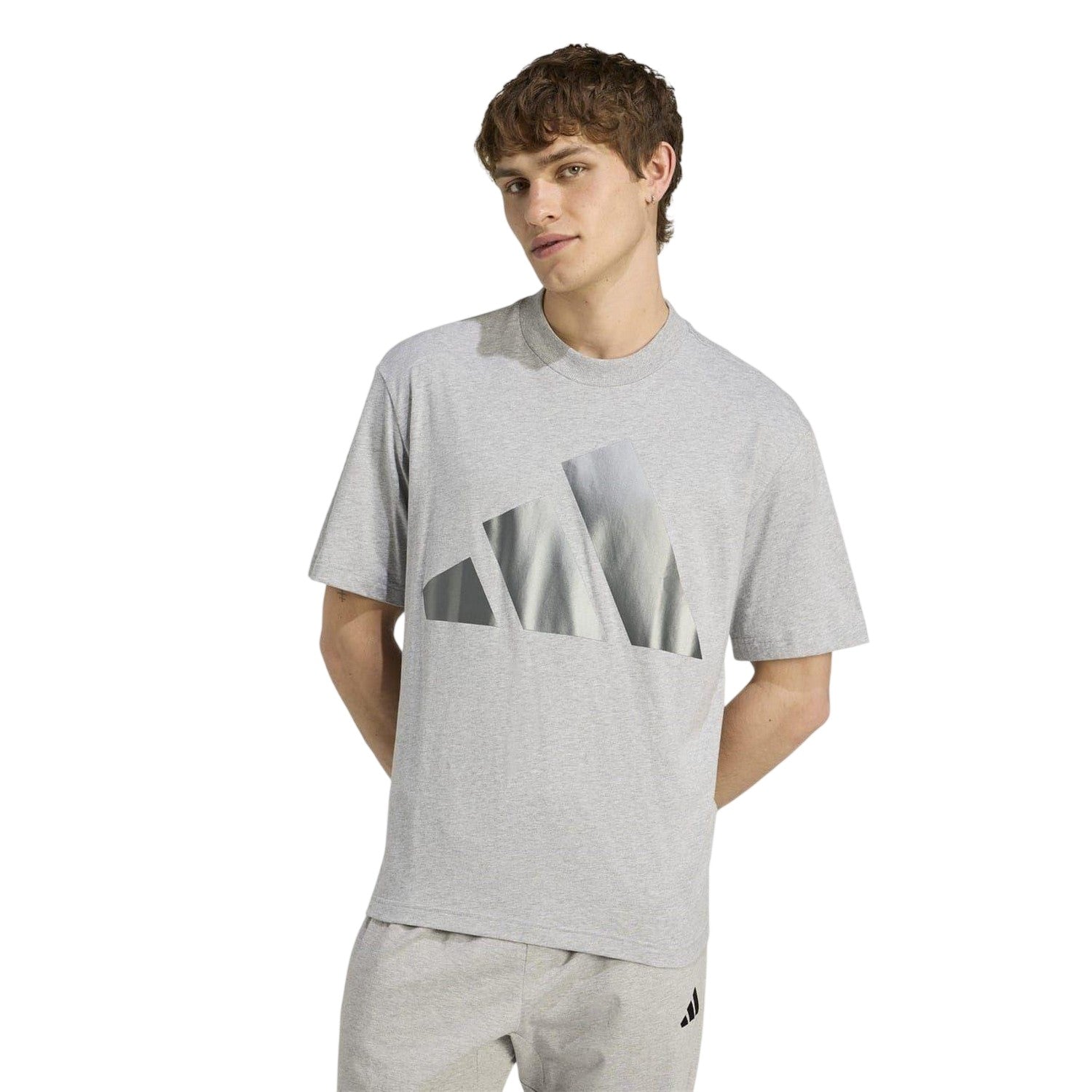 Grey Heather - Side - Adidas Mens Logo Cotton Regular T-Shirt