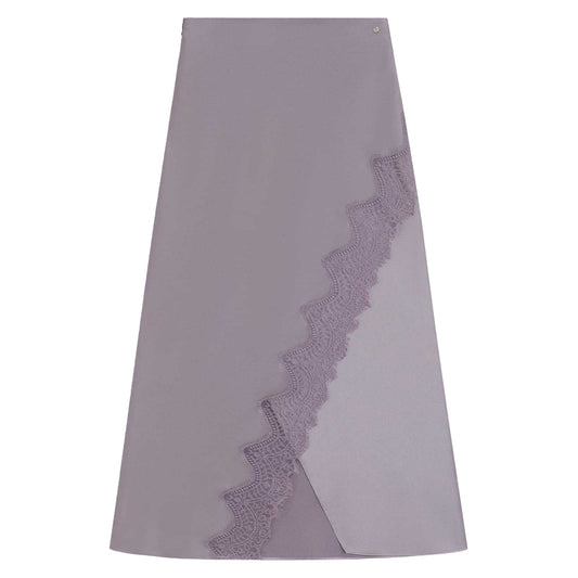 Purple - Front - Boss Womens-Ladies Lace Trim Satin Maxi Skirt