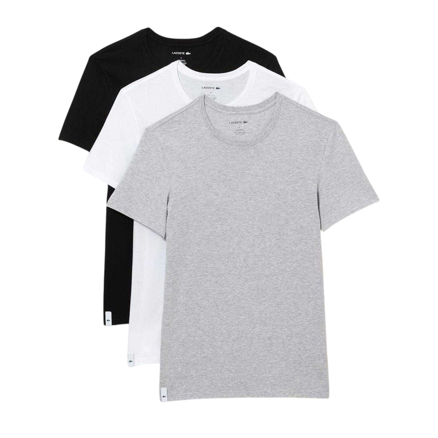 White-Silver-Black - Front - Lacoste Mens Essentials Crew Neck Regular T-Shirt (Pack of 3)