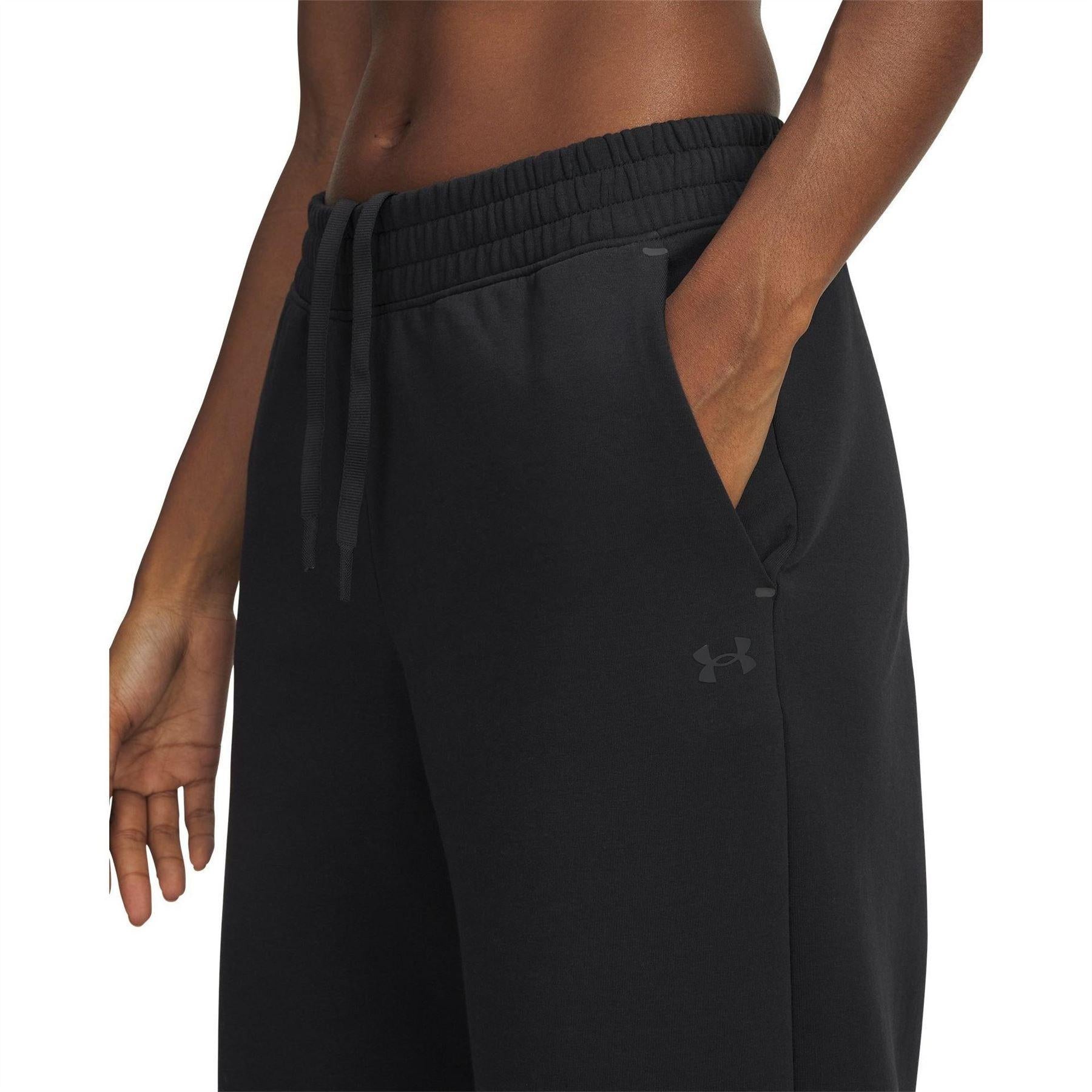 Black - Side - Under Armour Womens-Ladies Wide Leg Sweatpants