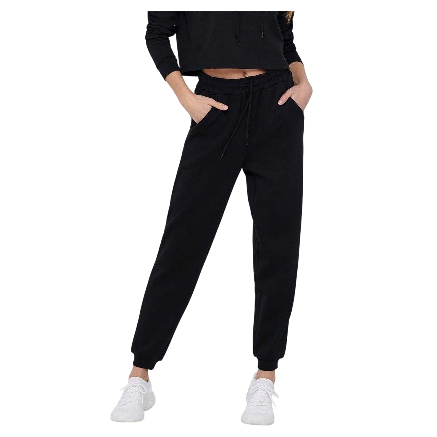 Black Melange - Side - Only Play Womens-Ladies Cuffed High Waist Sweatpants