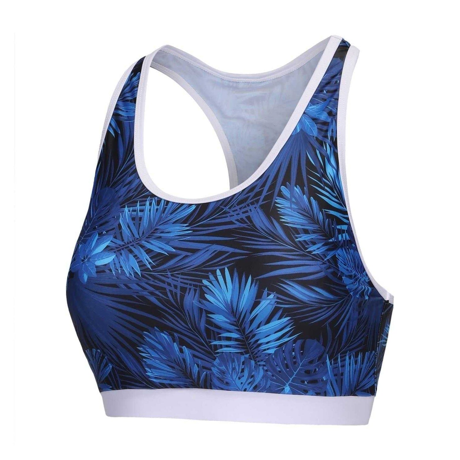 White-Blue - Side - Slazenger Womens-Ladies Leaf Print Bikini Top