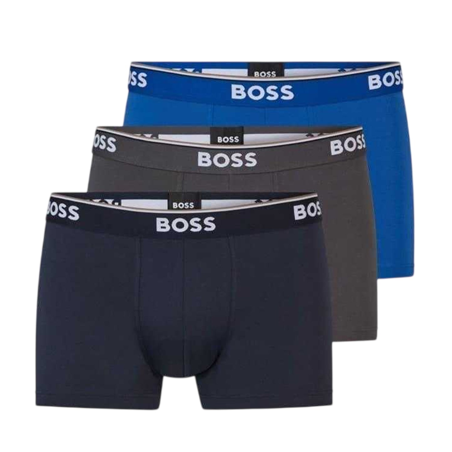 Black-Navy Blue-Blue - Front - Boss Mens Bodywear Logo Boxer Shorts (Pack of 3)