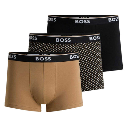 Black-Beige - Front - Boss Mens Bodywear Logo Boxer Shorts (Pack of 3)