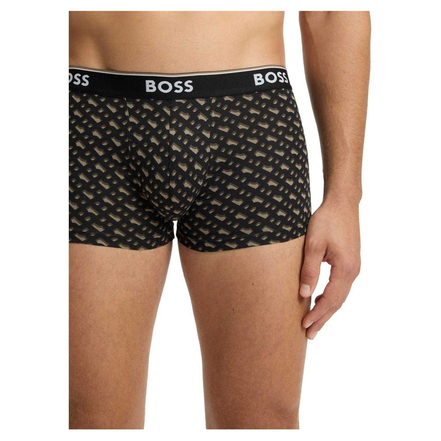 Blue-Black-Green - Back - Boss Mens Bodywear Logo Boxer Shorts (Pack of 3)