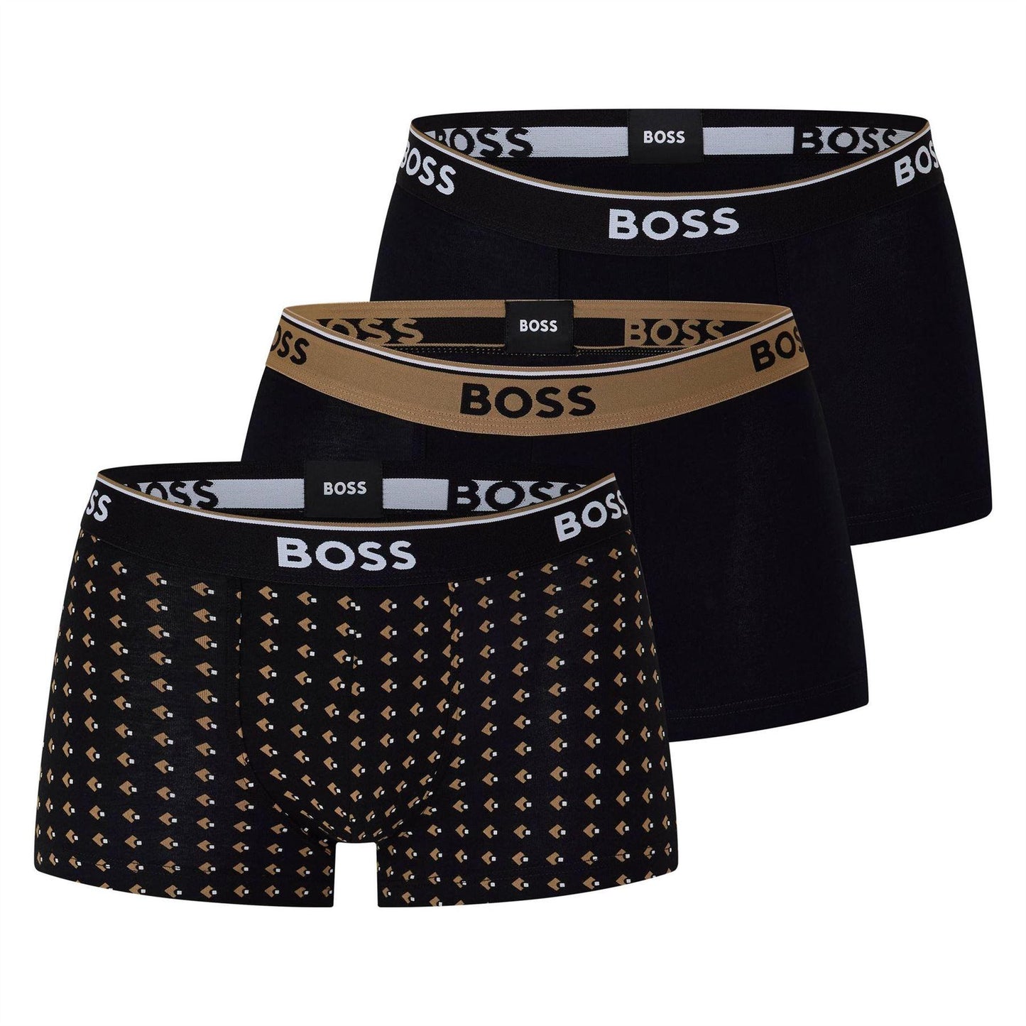 Black-Beige-White - Front - Boss Mens Bodywear Logo Boxer Shorts (Pack of 3)