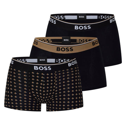 Black-Beige-White - Front - Boss Mens Bodywear Logo Boxer Shorts (Pack of 3)