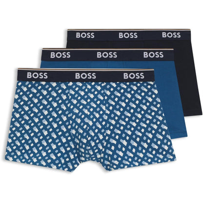 Blue-Dark Blue-Navy Blue - Front - Boss Mens Bodywear Logo Boxer Shorts (Pack of 3)