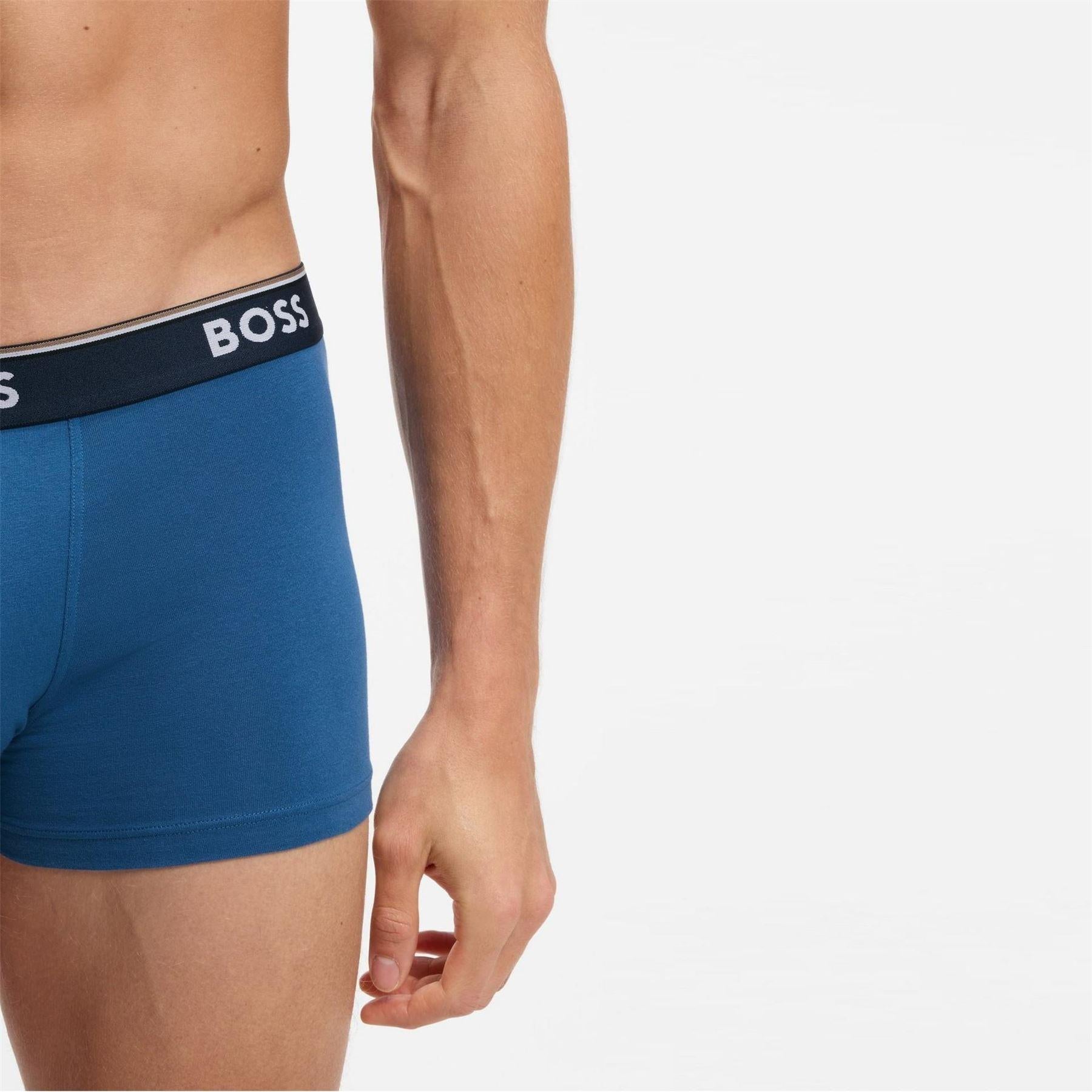 Blue-Dark Blue-Navy Blue - Back - Boss Mens Bodywear Logo Boxer Shorts (Pack of 3)
