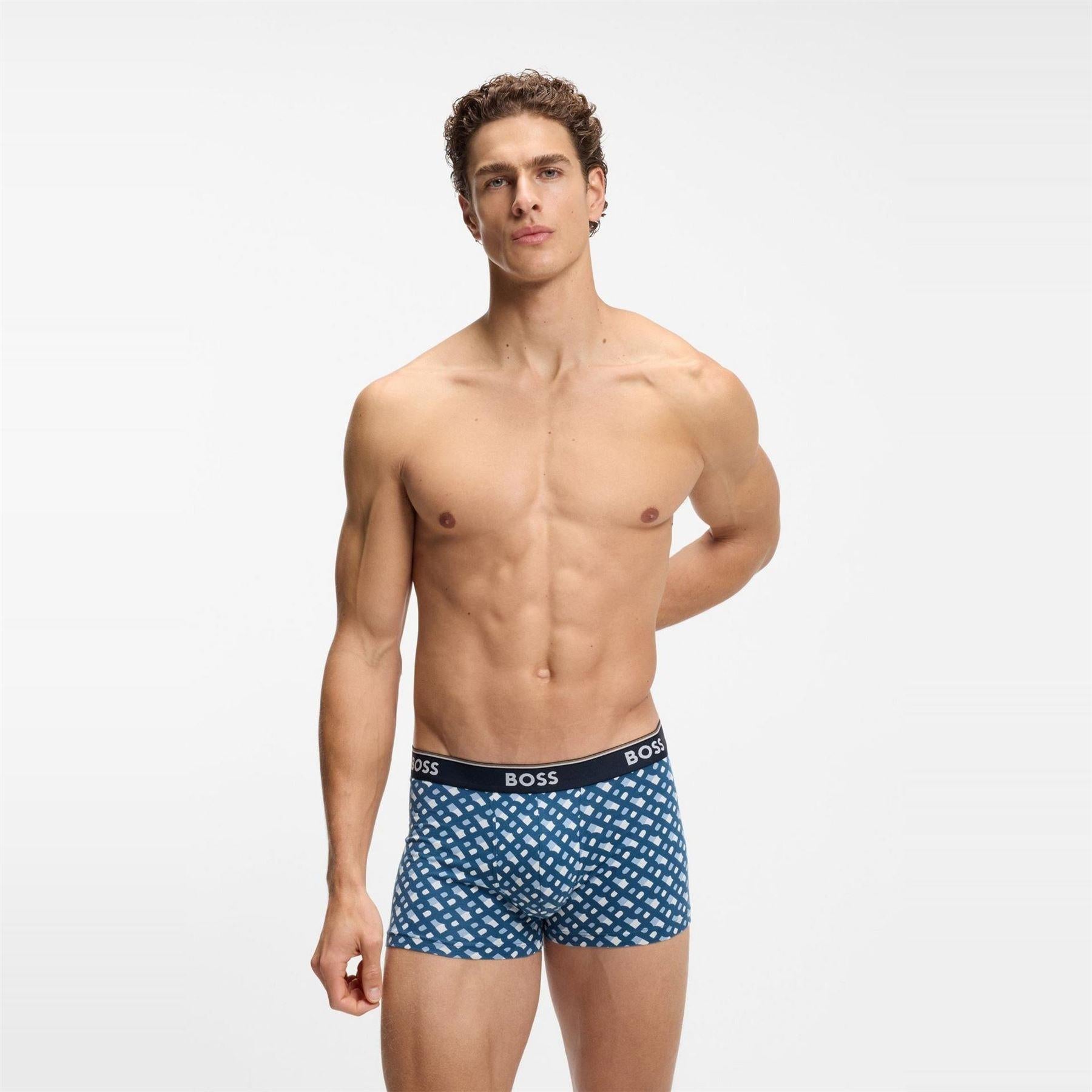 Blue-Dark Blue-Navy Blue - Pack Shot - Boss Mens Bodywear Logo Boxer Shorts (Pack of 3)