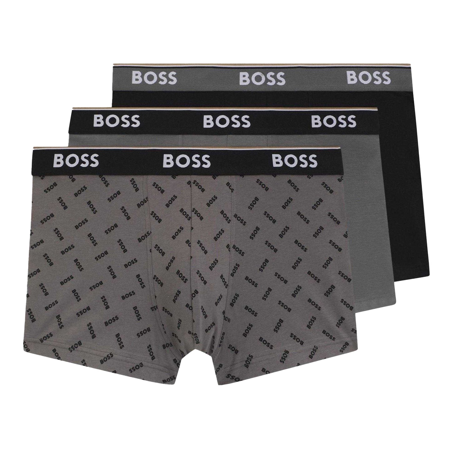 Black-Grey - Front - Boss Mens Bodywear Logo Boxer Shorts (Pack of 3)