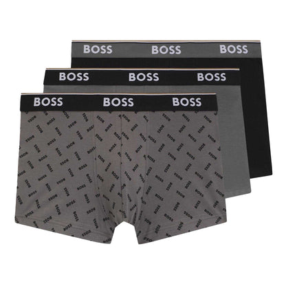 Black-Grey - Front - Boss Mens Bodywear Logo Boxer Shorts (Pack of 3)