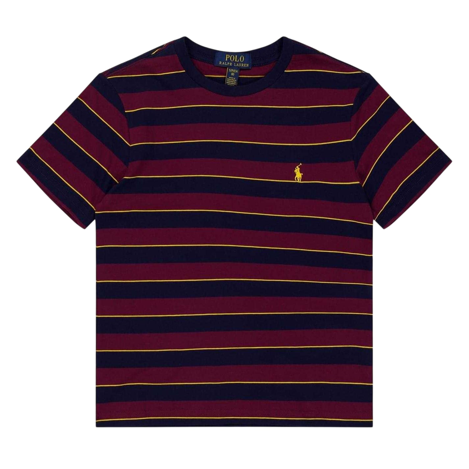 Wine - Front - Ralph Lauren Boys Striped Crew Neck T-Shirt
