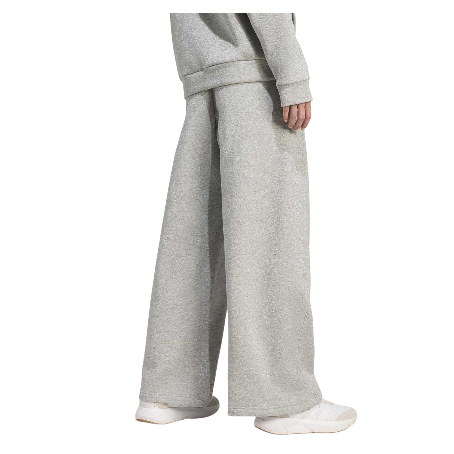 Silver - Side - Adidas Womens-Ladies Glitter Wide Leg Sweatpants