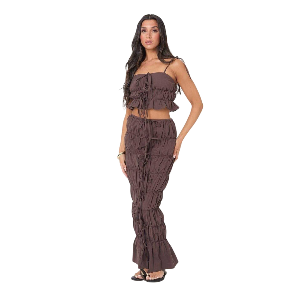 Chocolate - Side - I Saw It First Womens-Ladies Poplin Maxi Skirt
