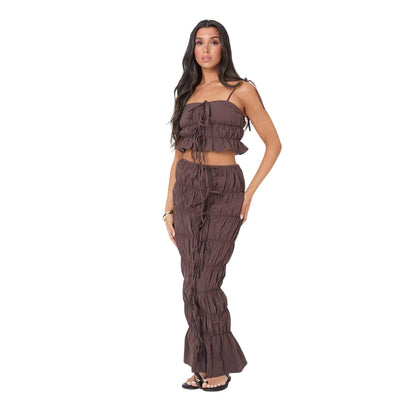 Chocolate - Side - I Saw It First Womens-Ladies Poplin Maxi Skirt