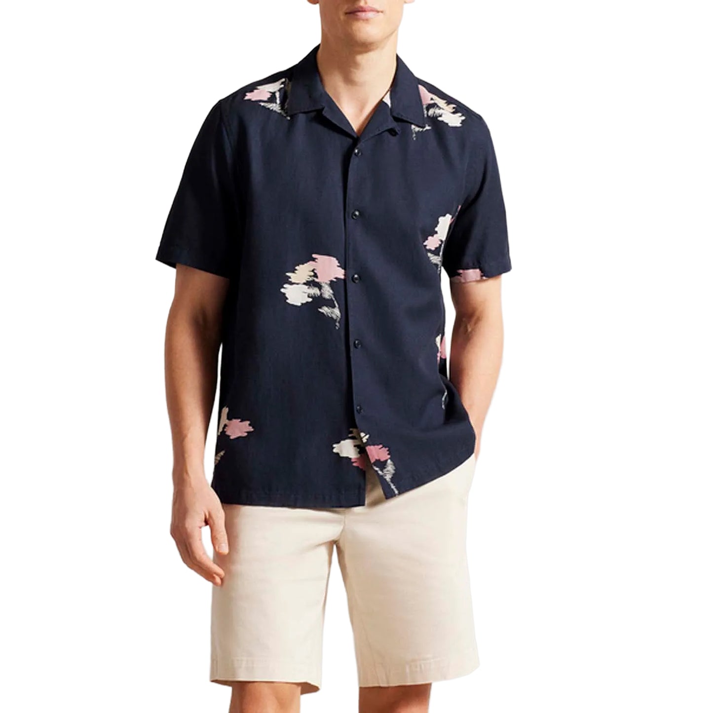 Navy - Side - Ted Baker Mens Neele Short-Sleeved Shirt