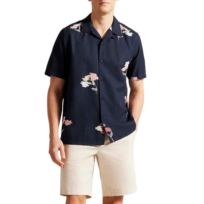 Navy - Side - Ted Baker Mens Neele Short-Sleeved Shirt