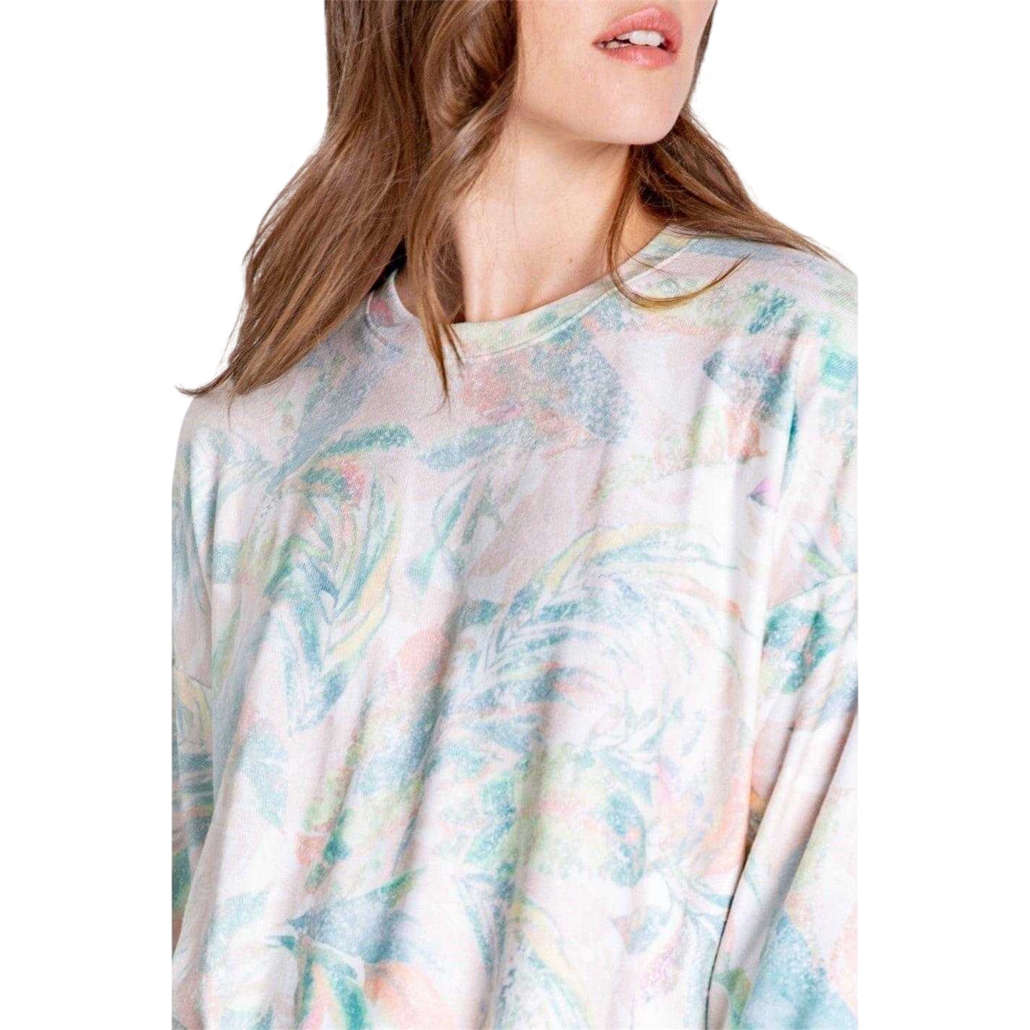 Multicoloured - Back - PJ Salvage Womens-Ladies Palm Print Long-Sleeved T-Shirt