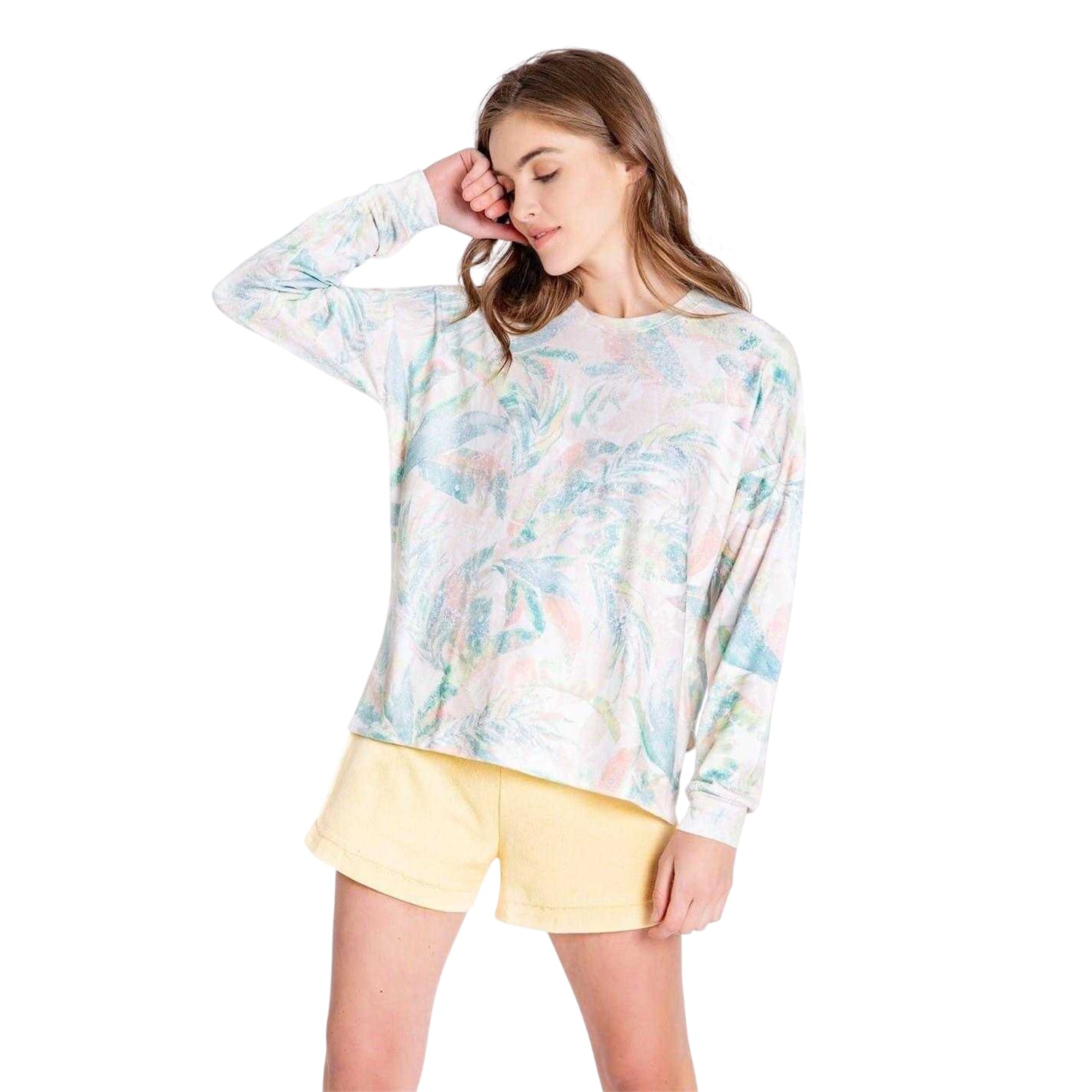 Multicoloured - Side - PJ Salvage Womens-Ladies Palm Print Long-Sleeved T-Shirt