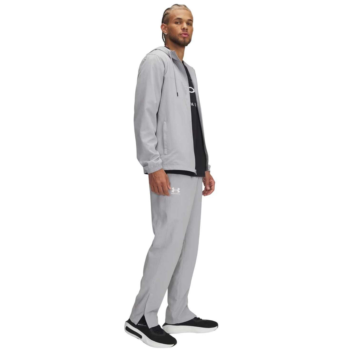 Grey - Side - Under Armour Mens Rival Woven Jogging Bottoms