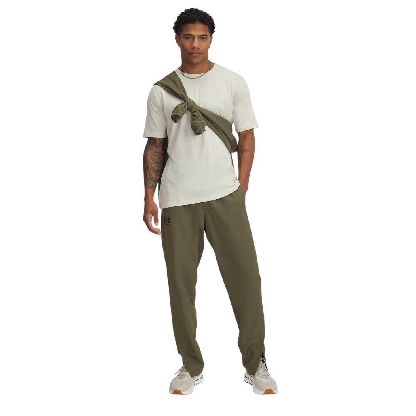 Marine OD Green - Side - Under Armour Mens Rival Woven Jogging Bottoms