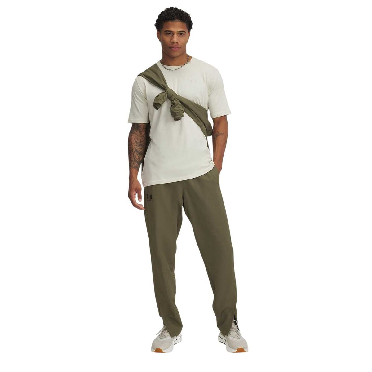 Marine OD Green - Side - Under Armour Mens Rival Woven Jogging Bottoms