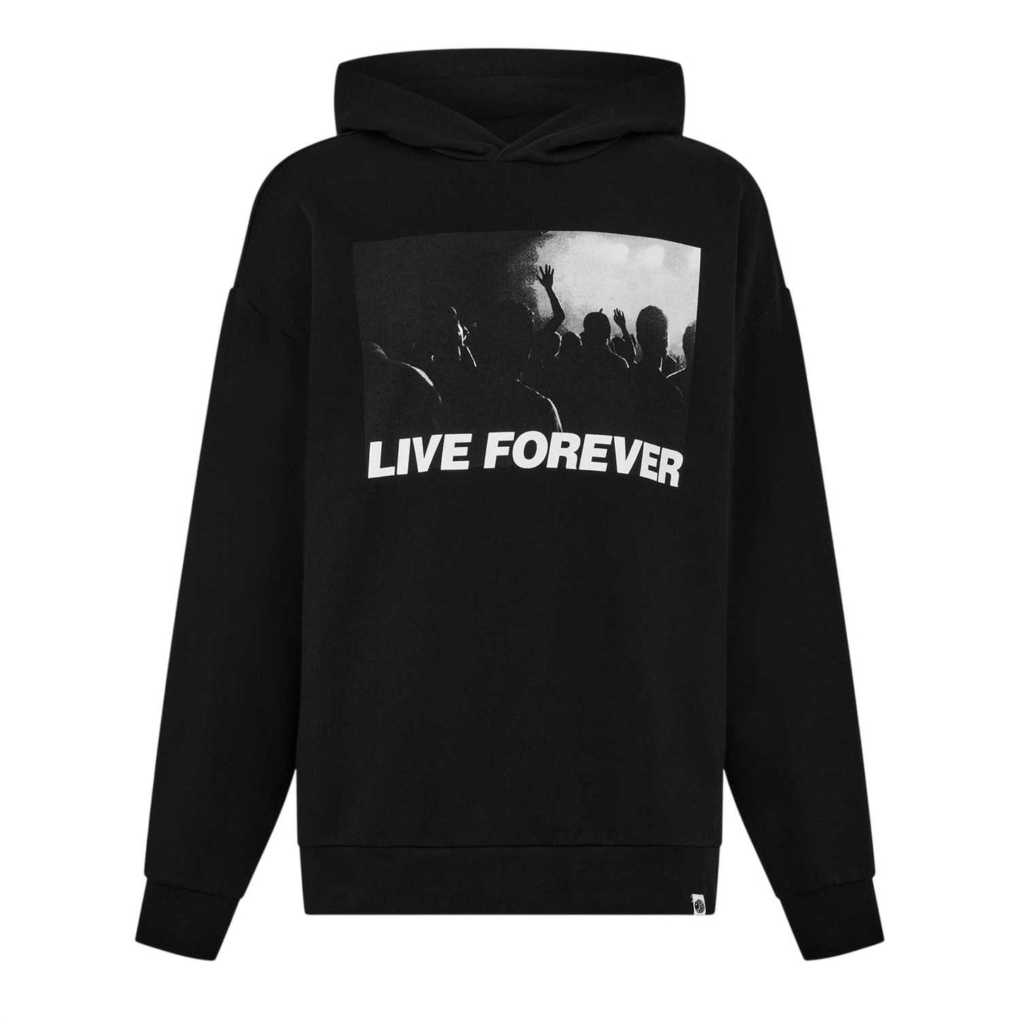 Black - Front - Pretty Green Mens Live Forever Drop Shoulder Hoodie