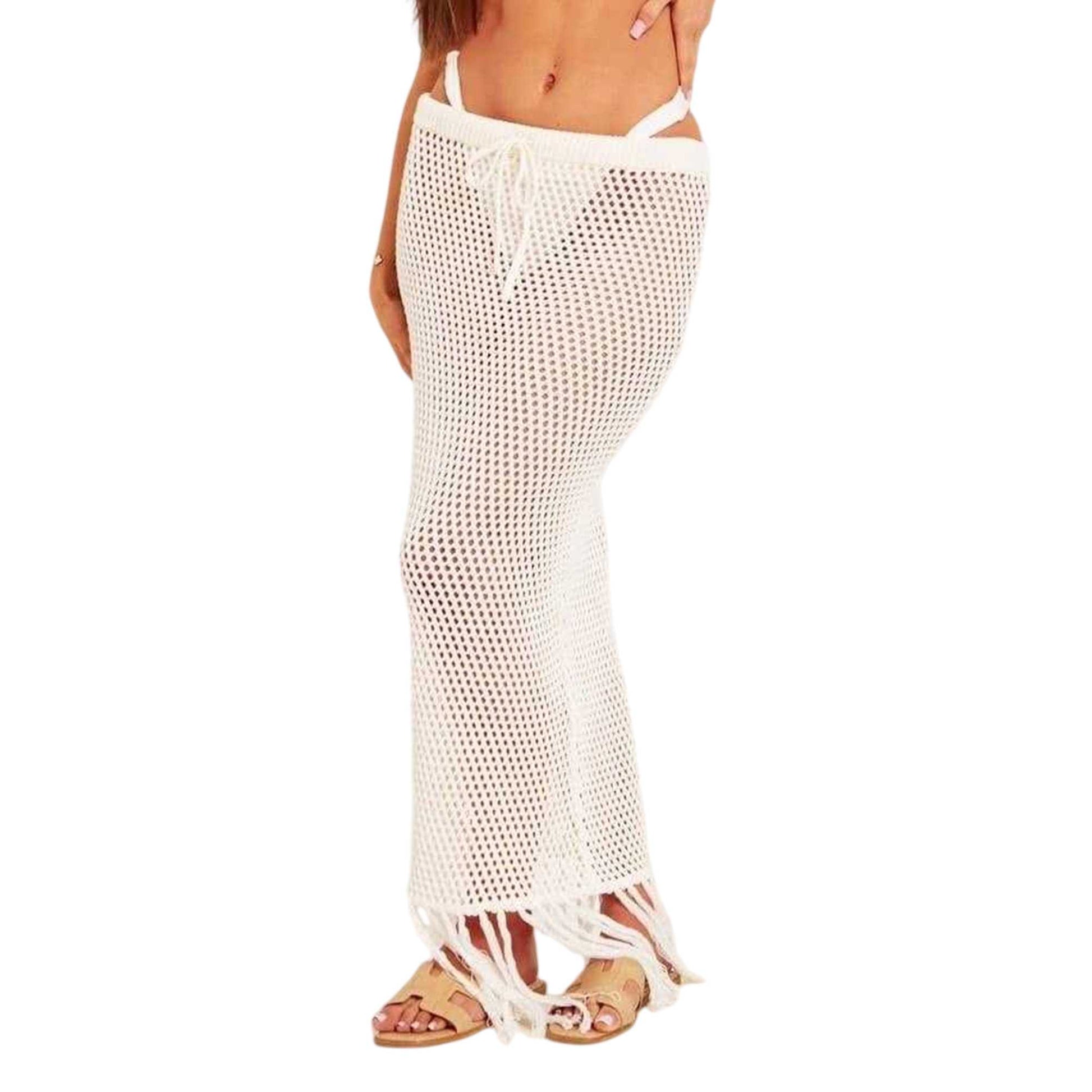 White - Front - Missy Empire Womens-Ladies Tassel Knitted Maxi Skirt