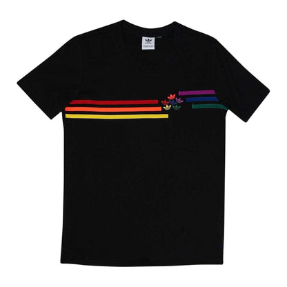 Black - Front - Adidas Womens-Ladies Pride Contrast Striped Crew Neck Regular T-Shirt