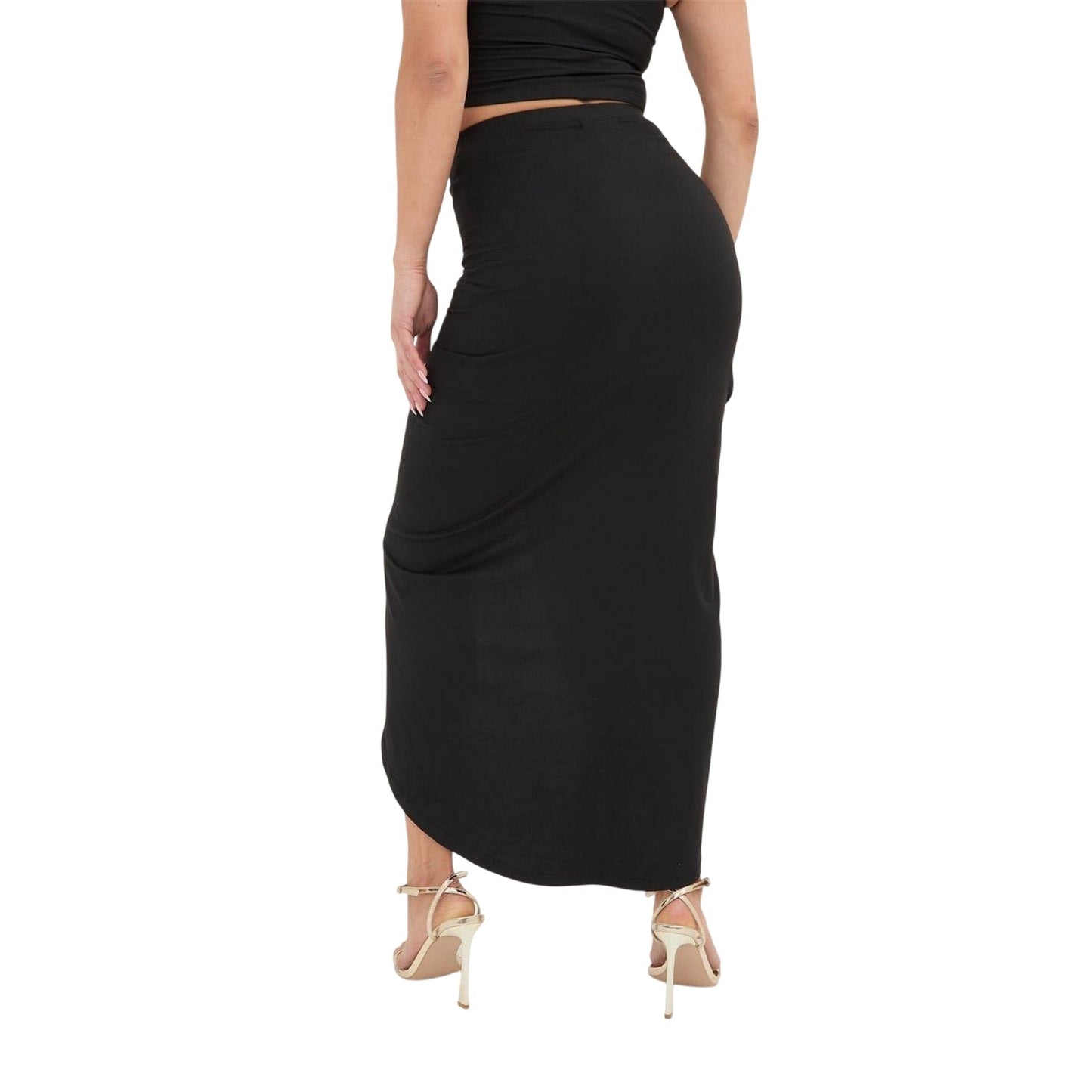 Black - Back - I Saw It First Womens-Ladies Twisted Knot Front Maxi Skirt